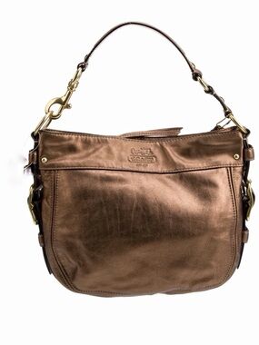 Coach Metallic Bronze Leather Shoulder Bag with Gold Hardware